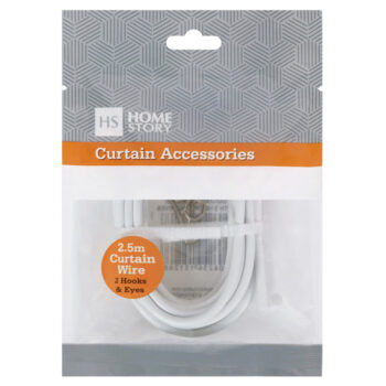 CURTAIN WIRE – 2.5M with 2 SCREW HOOKS AND EYES